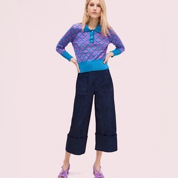 Kate Spade Women’s Flower Polo Sweater size Medium Pink & Blue✨ - Picture 12 of 12